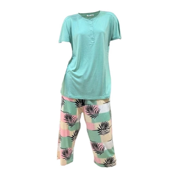 Bludream Battal Viskon Kısa Kol Büyük Beden Bayan Kapri Takım - Resim 2