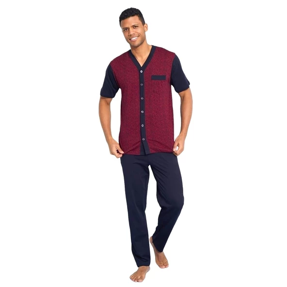 Kly Jakarlı Kısa Kol Önden Düğmeli Gömlek Erkek Pijama Takım