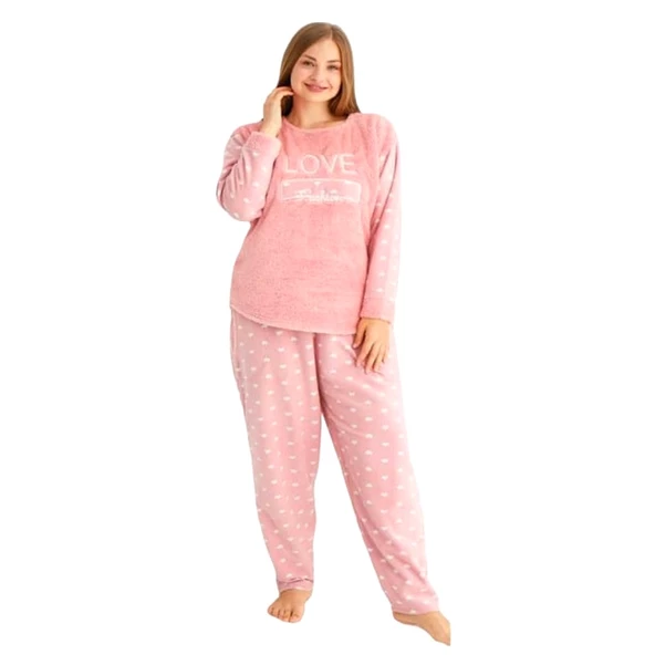 Estiva Battal Peluş Polar Büyük Beden Bayan Pijama Takım - 2