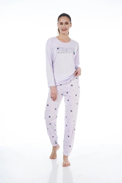 Estiva Desenli Uzun Kol Viskon Bayan Pijama Takım - 4