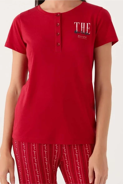 Arnetta Patlı Düğmeli Yaka Viskon Bayan Pijama Takım - 5