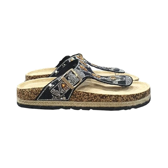 Guja Taşlı Dolgu Topuk Anatomik Parmak Arası Bayan Terlik - Resim 2