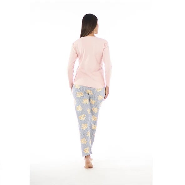 Estiva Patlı Yaka Desenli Uzun Kol Bayan Pijama Takım - 4