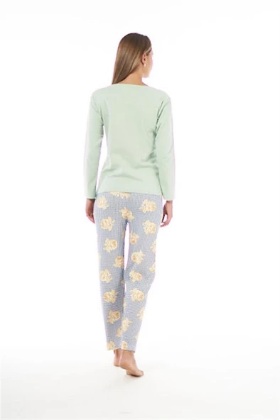 Estiva Patlı Yaka Desenli Uzun Kol Bayan Pijama Takım - 6