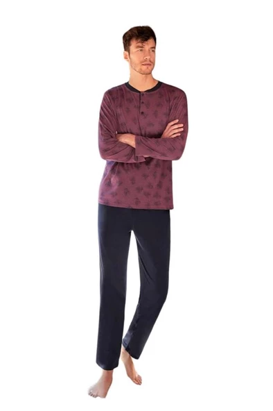 Berrak Patlı Sıfır Yaka Jakarlı Uzun Kol Erkek Pijama Takım - 3