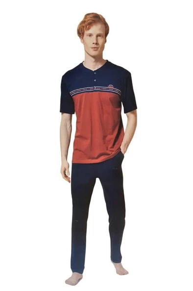 Over Sleep By Poleren Düğmeli Yaka Kısa Kol Erkek Pijama Takım - 2