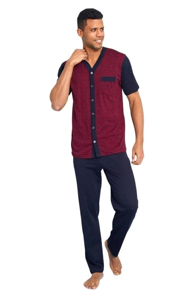Kly Jakarlı Kısa Kol Önden Düğmeli Gömlek Erkek Pijama Takım - 8