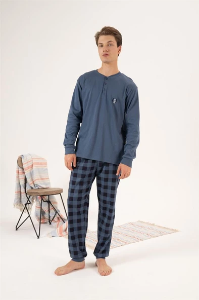 Estiva %100 Pamuk İnterlok Uzun Kol Erkek Pijama Takım - 5
