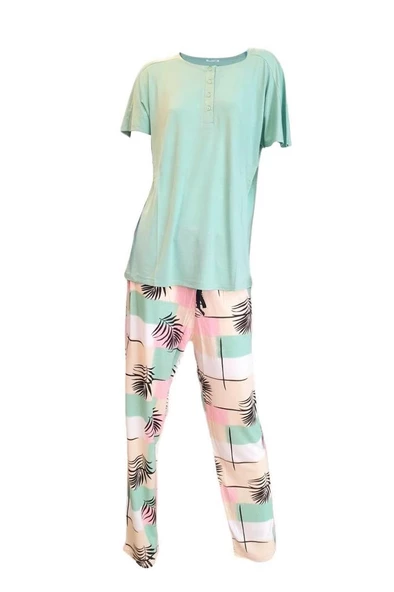 Bludream Düğmeli Viskon Büyük Beden Bayan Pijama Takım - 5