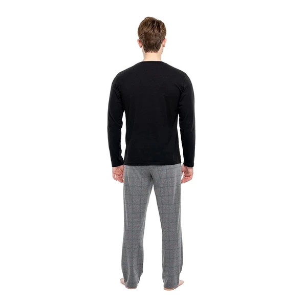 Mod Collection Pamuklu Sıfır Yaka Kareli Erkek Pijama Takım - 6