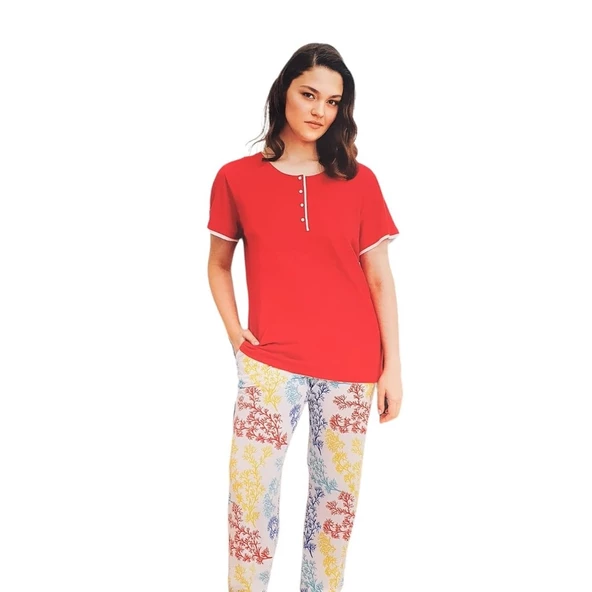 Bludream Düğmeli Viskon Büyük Beden Bayan Pijama Takım