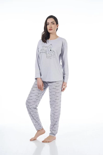 Estiva Desenli Uzun Kol Viskon Bayan Pijama Takım - 6