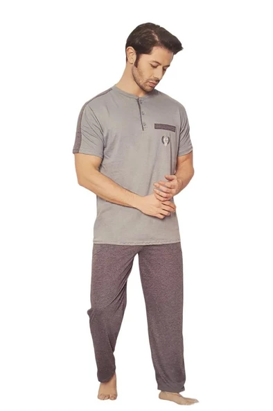 Estiva Patlı Sıfır Yaka Pamuklu Kısa Kol Erkek Pijama Takım - 2