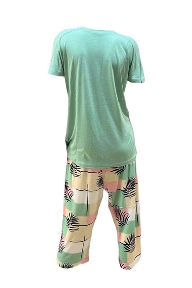 Bludream Battal Viskon Kısa Kol Büyük Beden Bayan Kapri Takım - Resim 6