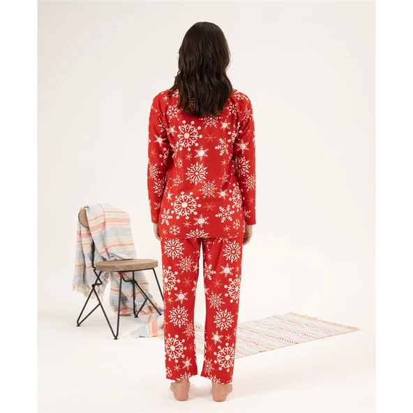 Estiva Kartanesi Desen Önden Düğmeli Süet Bayan Pijama Takım - 4