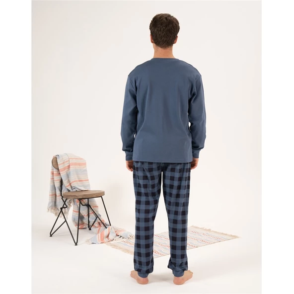 Estiva %100 Pamuk İnterlok Uzun Kol Erkek Pijama Takım - 3