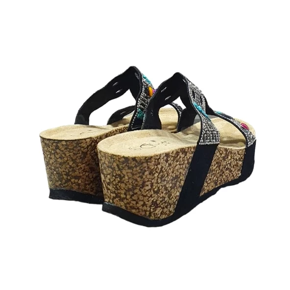 Guja Taşlı Yüksek Dolgu Topuk Anatomik Günlük Bayan Terlik - Resim 3