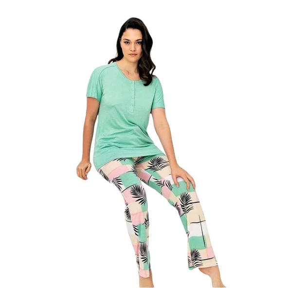 Bludream Düğmeli Viskon Büyük Beden Bayan Pijama Takım