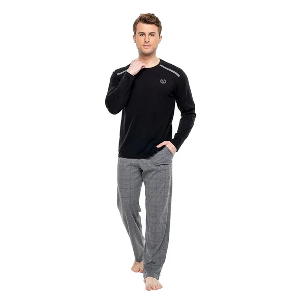 Mod Collection Pamuklu Sıfır Yaka Kareli Erkek Pijama Takım - 4