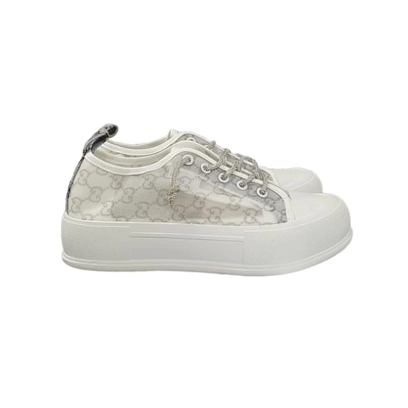 Guja Taşlı Bağcıklı Üstü Tekstil Sneaker Bayan Spor Ayakkabı - 2