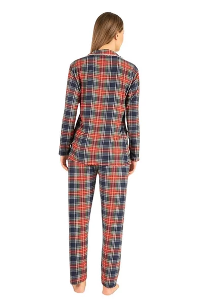 Estiva Ekose Kareli Boydan Düğmeli Süet Bayan Pijama Takım - 6