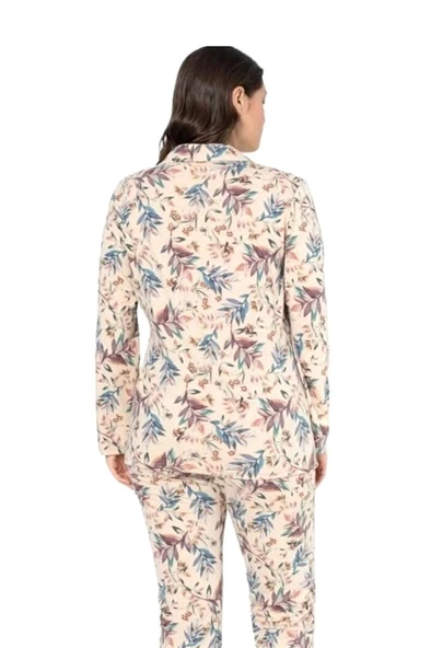 Ciciten Pamuk Melanj Desenli Boydan Düğmeli Bayan Pijama Takım - Resim 5