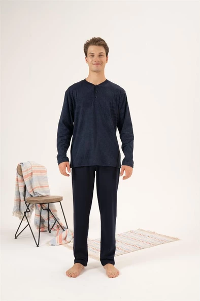 Estiva %100 Pamuk İnterlok Uzun Kol Erkek Pijama Takım - 4