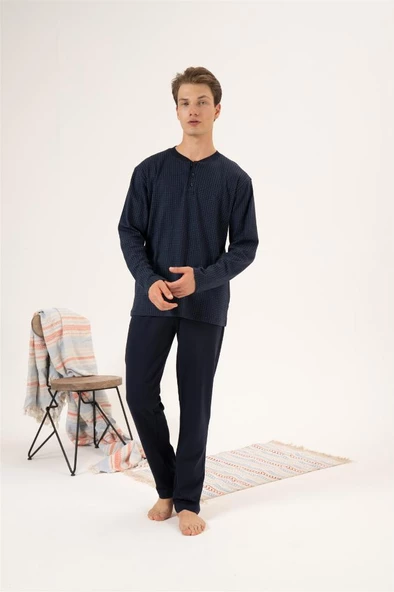 Estiva %100 Pamuk İnterlok Uzun Kol Erkek Pijama Takım - 5