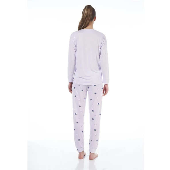 Estiva Desenli Uzun Kol Viskon Bayan Pijama Takım - 2