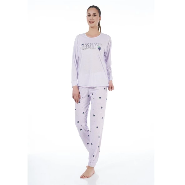Estiva Desenli Uzun Kol Viskon Bayan Pijama Takım - 3