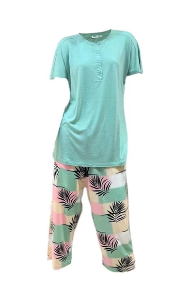 Bludream Battal Viskon Kısa Kol Büyük Beden Bayan Kapri Takım - Resim 5