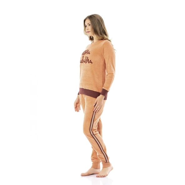 Poleren Sıfır Yaka Bilekli Kışlık Bayan Pijama Takım - 2