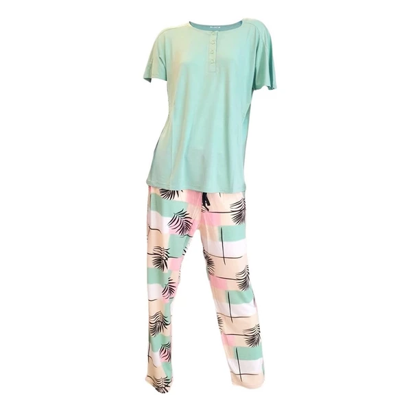 Bludream Düğmeli Viskon Büyük Beden Bayan Pijama Takım - 2