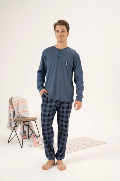 Estiva %100 Pamuk İnterlok Uzun Kol Erkek Pijama Takım - 4