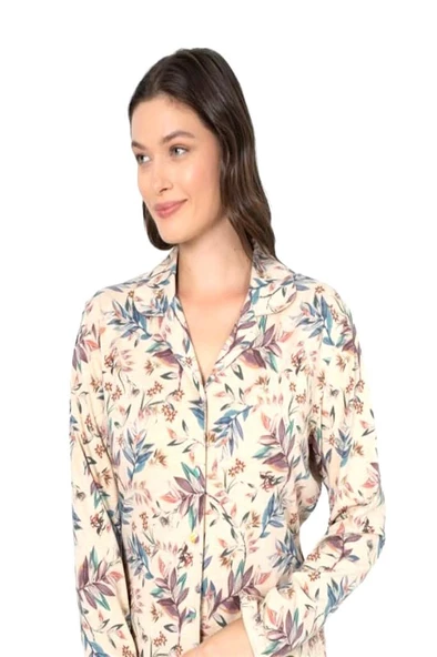 Ciciten Pamuk Melanj Desenli Boydan Düğmeli Bayan Pijama Takım - Resim 6