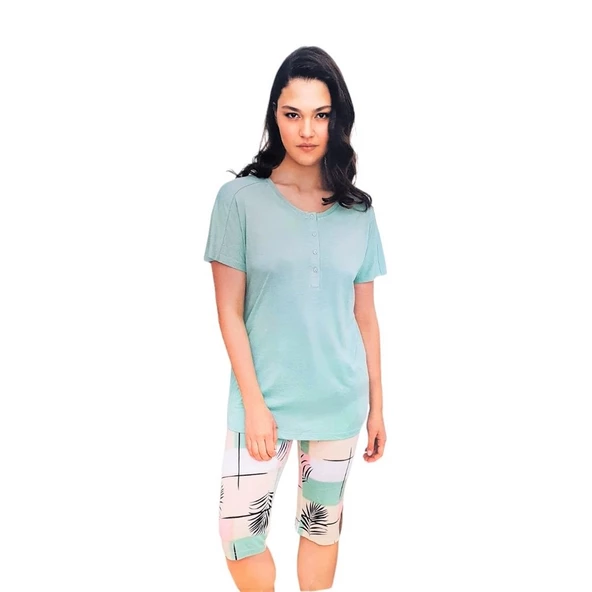 Bludream Battal Viskon Kısa Kol Büyük Beden Bayan Kapri Takım ürün görseli