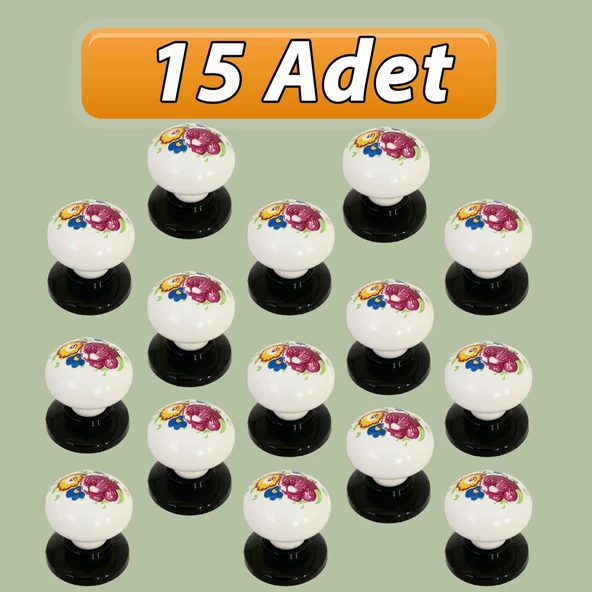 15 Adet Menekşe Kulp Beyaz Polimer Düğme Kulp Siyah Tablalı Mobilya Mutfak Dolabı Çekmece Kulbu Kulpları