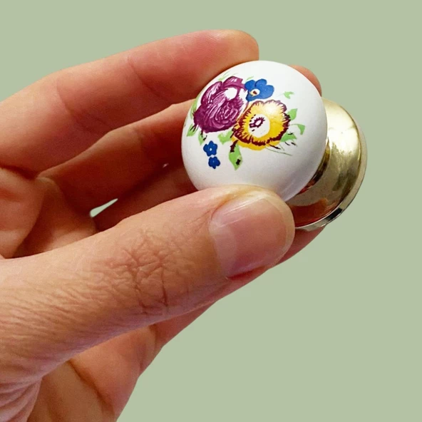 8 Adet Menekşe Kulp Beyaz Polimer Düğme Kulp Altın Tablalı Mobilya Mutfak Dolabı Çekmece Kulbu Kulpları - Resim 3