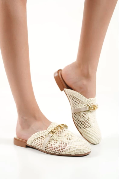 New Pattaya Bej Kadın Örgü Terlik - 2