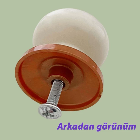 Menekşe Kulp Beyaz Polimer Düğme Kulp Bakır Tablalı Mobilya Mutfak Dolabı Çekmece Kulbu Kulpları - Resim 4