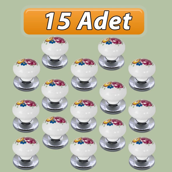 15 Adet Menekşe Kulp Beyaz Polimer Düğme Kulp Krom Tablalı Mobilya Mutfak Dolabı Çekmece Kulbu Kulpları