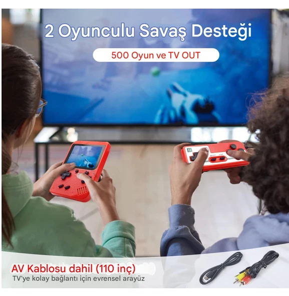 QASUL Retro Gameboy Oyun Konsolu Mini Atari 2 Oyunculu  Çocuklar, Yetişkinler için Hediye KIRMIZI - 3