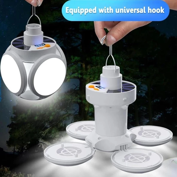 360 Derece 5 Fonksiyonlu Kamp Aydınlatma Solar Şarjlı Powerbank - 3