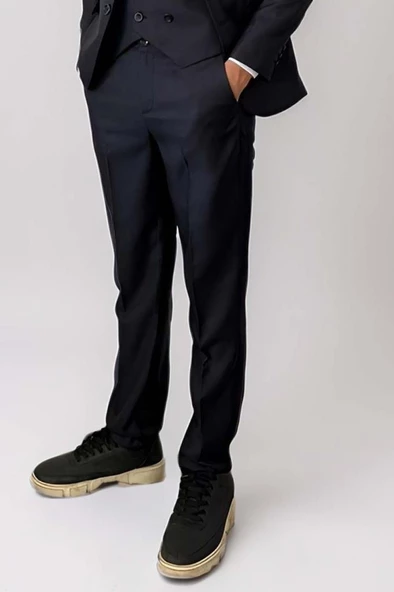 Erkek Çocuk Blazer Ceketli, Cepken Yelekli Siyah Takım Elbise 10-16 Yaş - 5