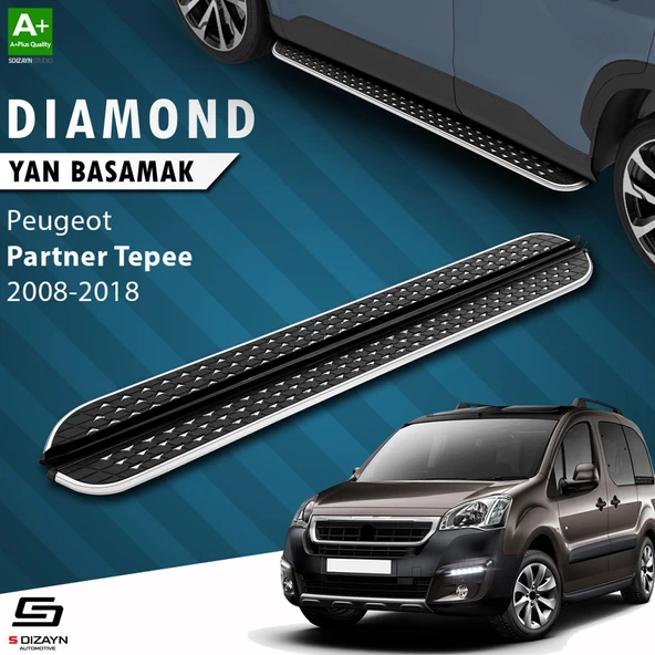 S-Dizayn Peugeot Partner 2 Tepee Diamond Krom Yan Basamak 193 Cm 2008-2018