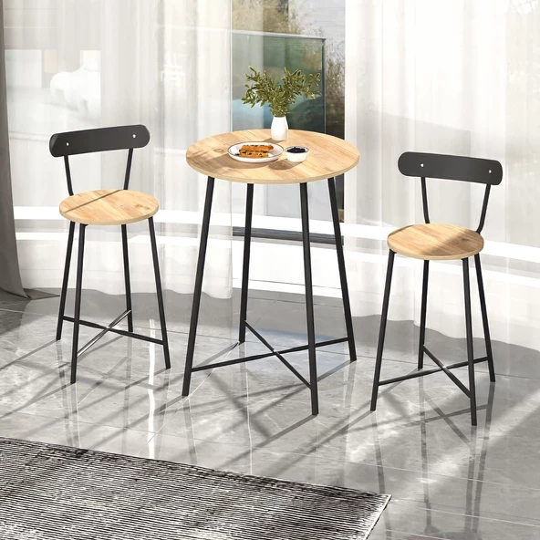 Eportatif Mutfak Oval 2 Kişilik Bar Yemek Masası Çam 1515 - 2