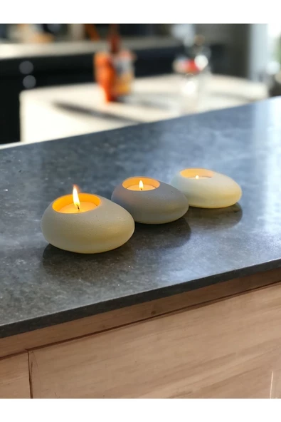 Three Drops Minimal Dekoratif Beton Tealight Mumluk 3'lü Set [ Alaçatı-Gri-Beyaz ] - 3