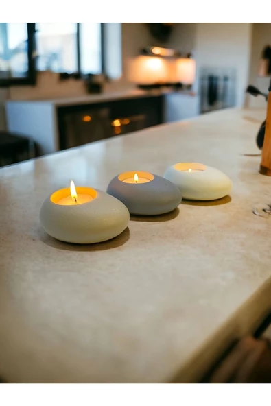 Three Drops Minimal Dekoratif Beton Tealight Mumluk 3'lü Set [ Alaçatı-Gri-Beyaz ] - 4