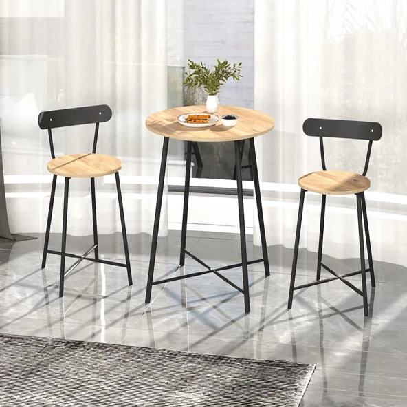 Eportatif Mutfak Oval 2 Kişilik Bar Yemek Masası Çam 1515