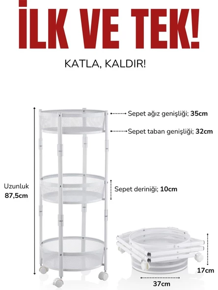 Cornella CR-1000 3 Katlı Katlanır Sebzelik / Meyvelik Beyaz - 8